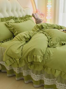 61K3高克重四件套公主风蕾丝床裙三件套宿舍被套水洗棉被罩洛卡棉
