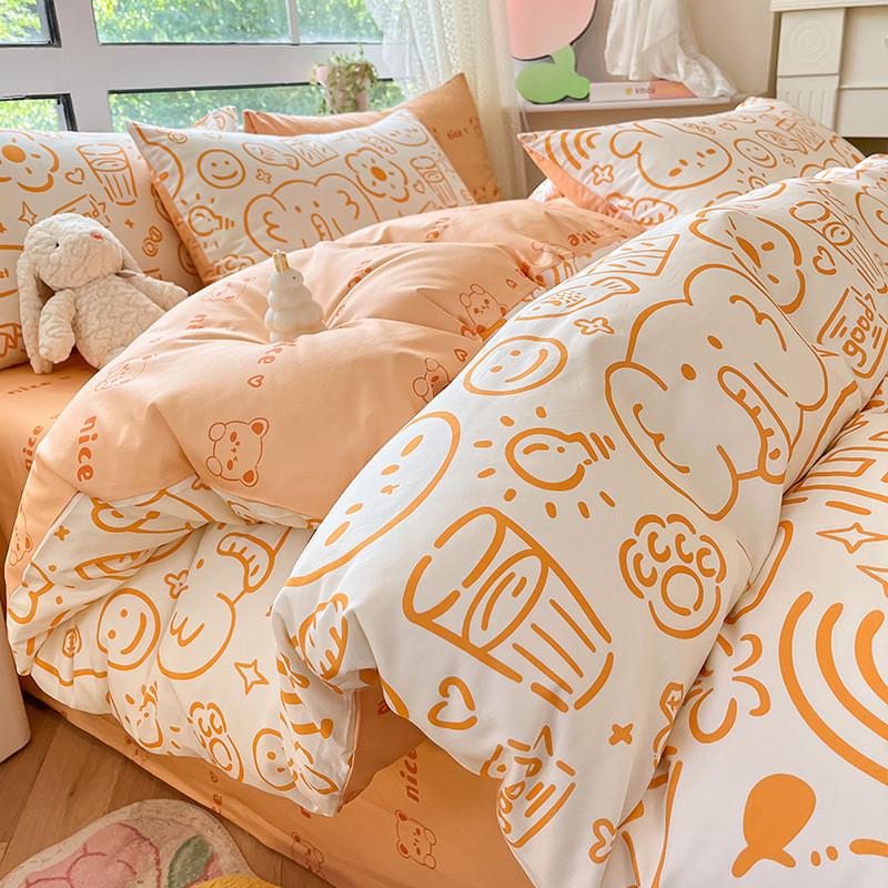 全棉学生宿舍床上三件套纯棉床单被套儿童卡通四件套床笠单人被罩
