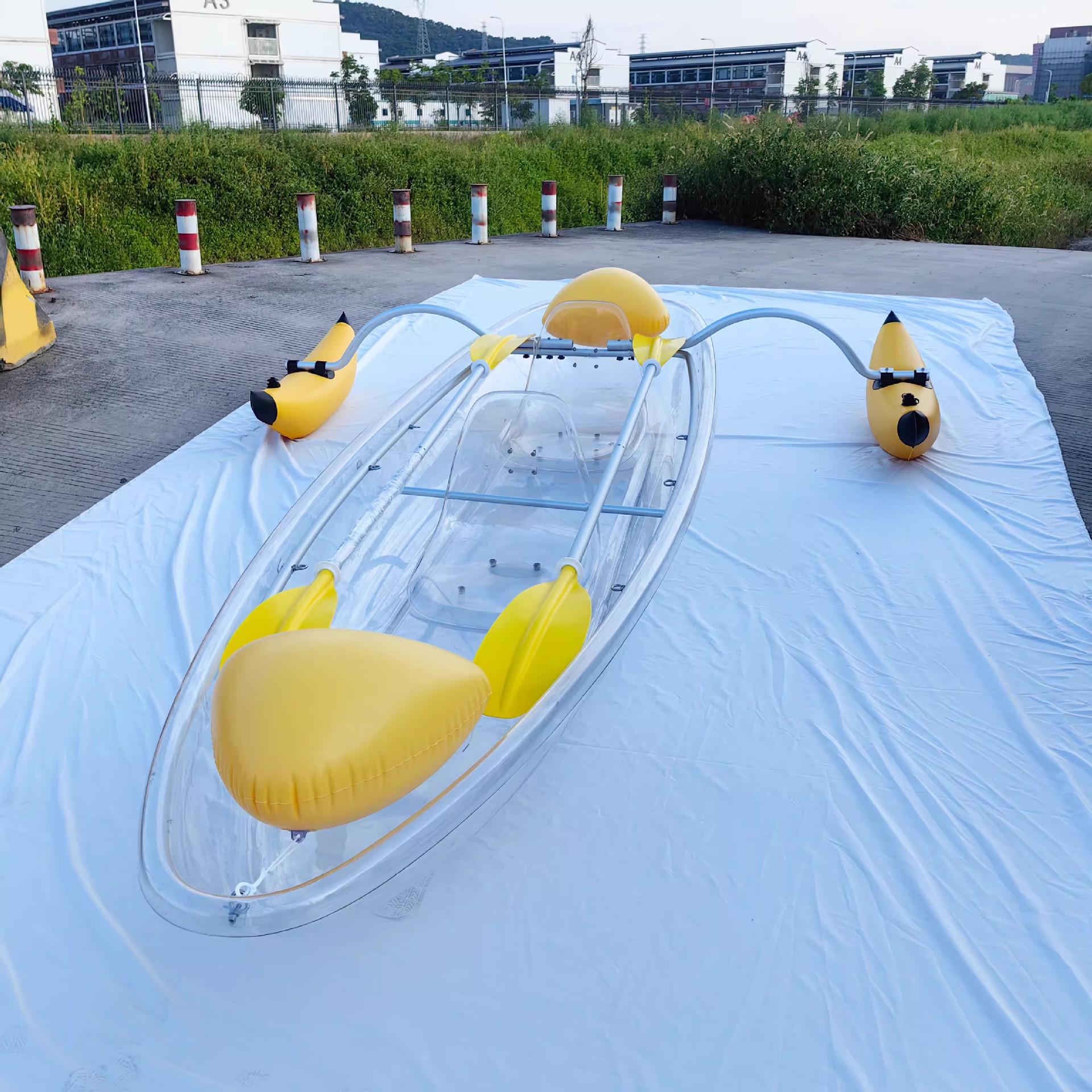 网红透明船双人透明皮划艇独木舟网红玻璃景区pc透明水晶船船手划