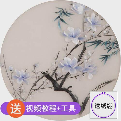 eq4f苏绣刺绣手工diy套件自绣入门初学自绣材料包针迹玉兰花鸟图