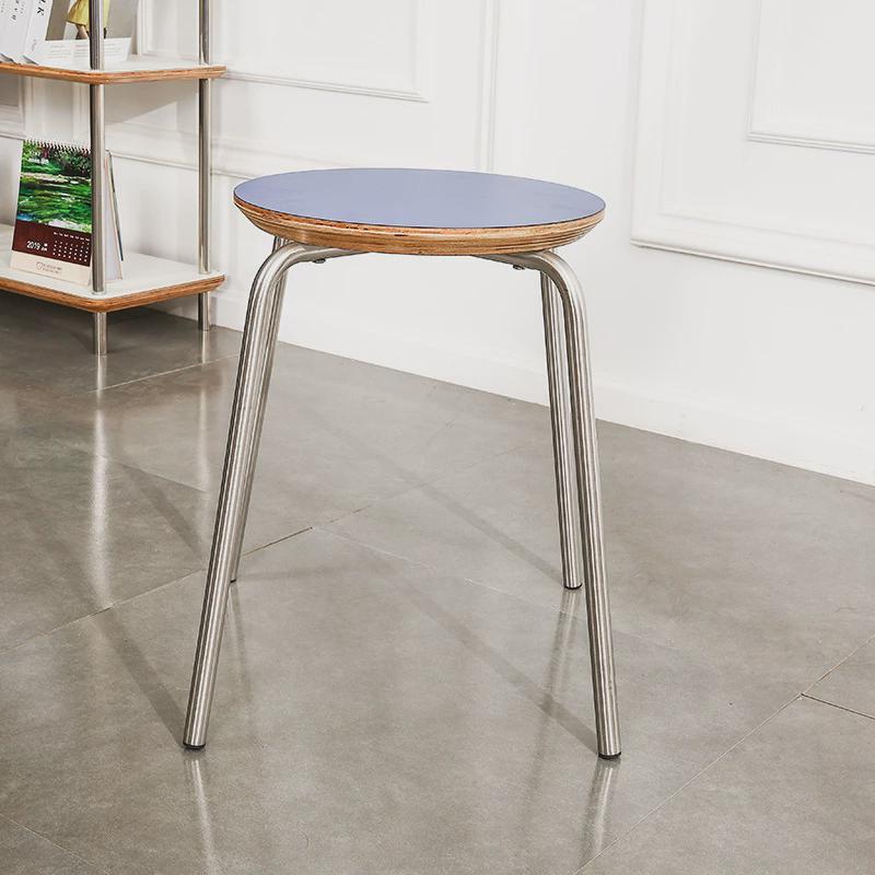 复古不锈钢中古风凳子可叠放家用餐桌圆凳实木现代简约客厅小矮凳