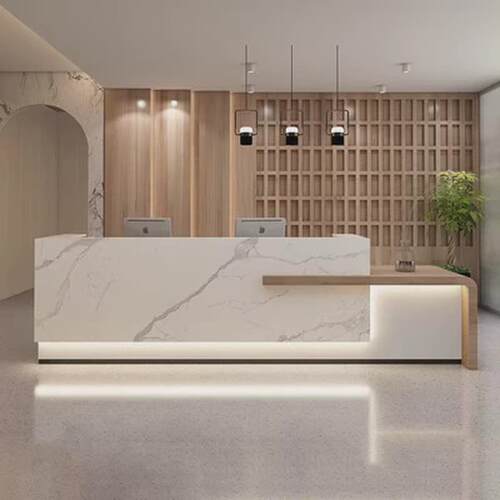 仿大理石办公公司酒店民宿收银台吧台桌烤漆前台前台接待台定制