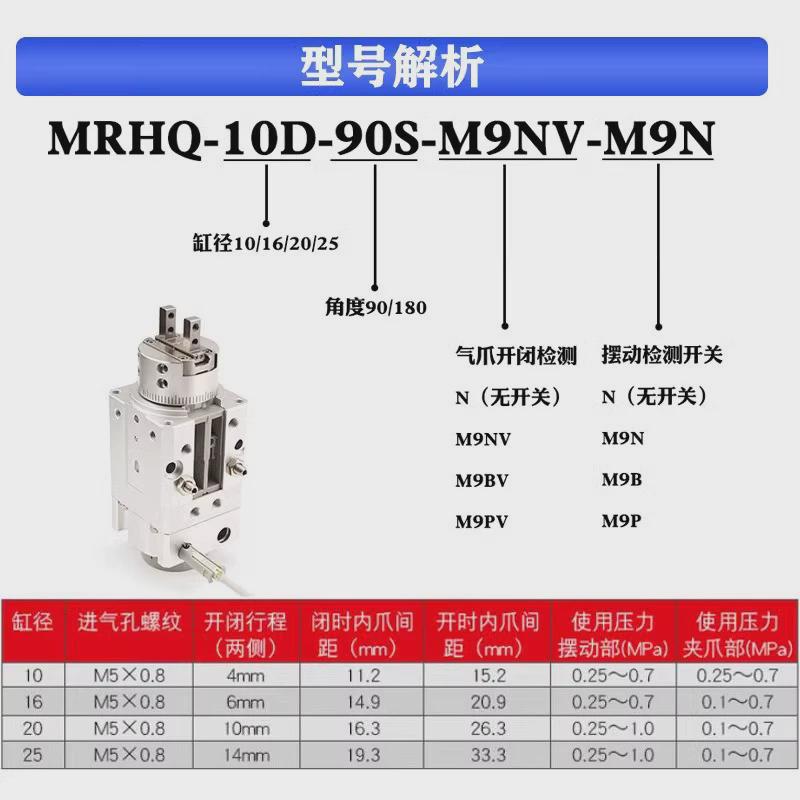 热销smc气缸mrhq气夹紧手指旋转爪夹mrhq10d/16d/20d/25d-90s-180