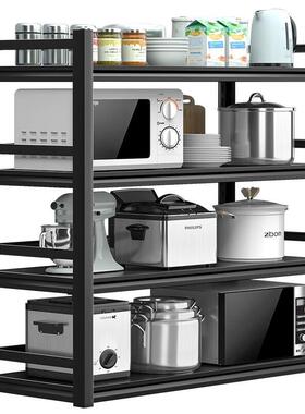 厨房置物架碳钢多层带围栏落地加厚收纳微波炉烤箱储物客厅货架子