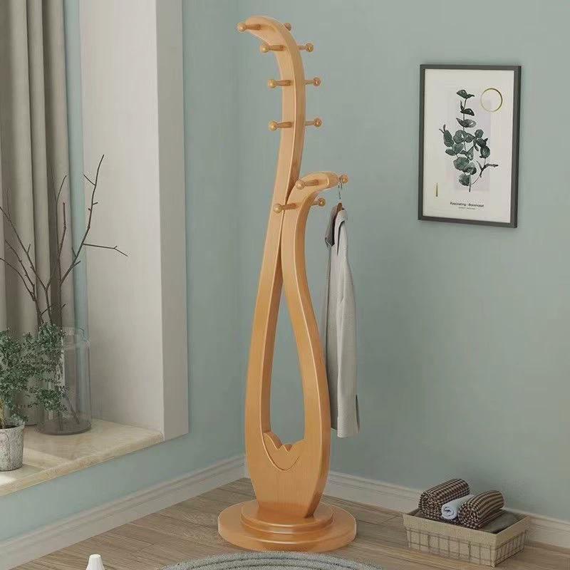 全实木挂衣架落地卧室简约新中式加粗琵琶复古艺术衣帽架置物收纳