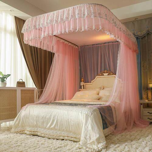 Qt伸缩导轨宫廷蚊帐公主风家用防尘u型支架轨道加密u型轨道蚊帐新