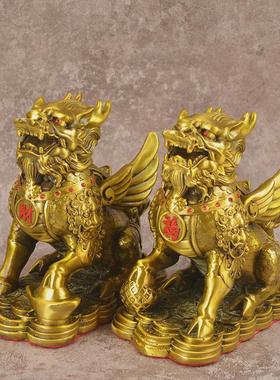 宏达全黄铜踏球财铜麒麟麒麟家居玄关福礼品铜器摆件
