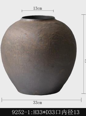 l!l!新中式复古铜装饰落地缸种花盆仿金属感花瓶摆件样板间花瓶