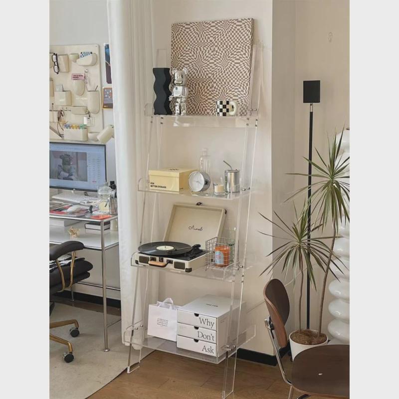 热销轻奢美式亚克力客厅家用极简简约落地置物架风绘本收纳展示杂