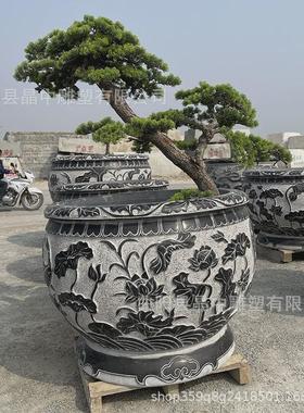 天然石雕鱼缸晚霞红石缸户外仿古庭院花盆养鱼池石槽青荷花缸摆件