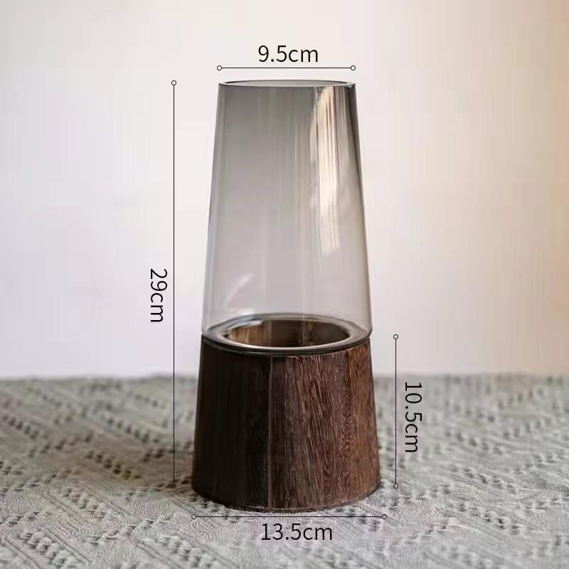 大简约花瓶摆件玻璃花瓶方缸原色木托客厅餐桌银柳插花装饰家用