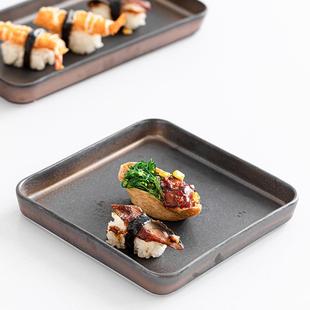 粗陶铁锈秞盘子寿司刺身鱼盘家用托盘复古菜盘酒店餐具 玖田烧日式
