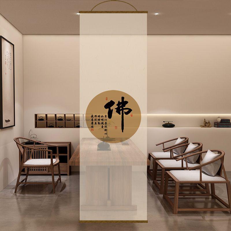 热销卷帘书法字体双面透景屏风纱中式水墨隔断帘挂帘窗帘玄关透光