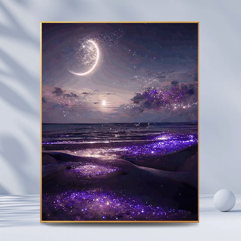 浪漫星空|数字油画diy手工填色紫色星空川忘彼岸花手绘装饰画