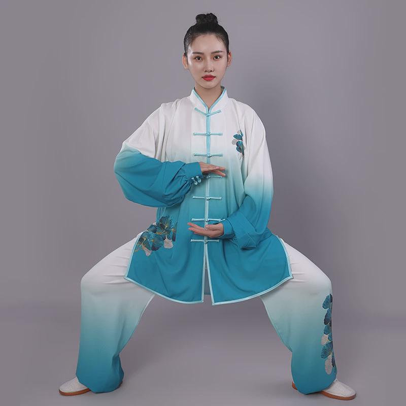 宏情中长款弹力棉太极服女团体武术表演服时尚新款练功服功夫衫男