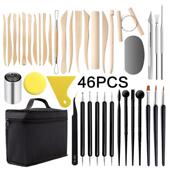 陶艺工具46件套装 模具塑粘土雕刻刀点钻笔切圆器石细节七本针