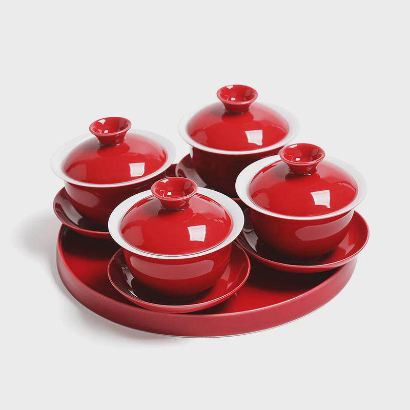 新人改口茶具四个装红色敬茶杯婚庆套装结婚敬茶碗喜事敬茶壶陪嫁