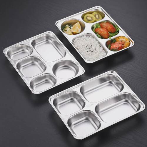 304不锈钢餐盘带盖子分格家用大人食堂快餐盘学生儿童分格餐具套