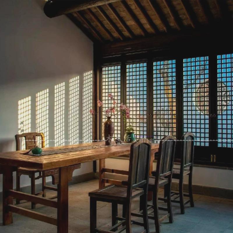 bl东阳木雕中式实木仿古门窗做旧格子复古花窗茶室窗户花窗新款