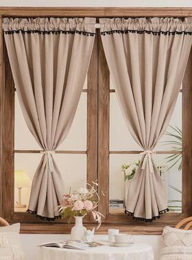 40n米色棉麻遮光厨房门帘帘美式复古门帘窗帘短帘半帘橱柜遮挡免