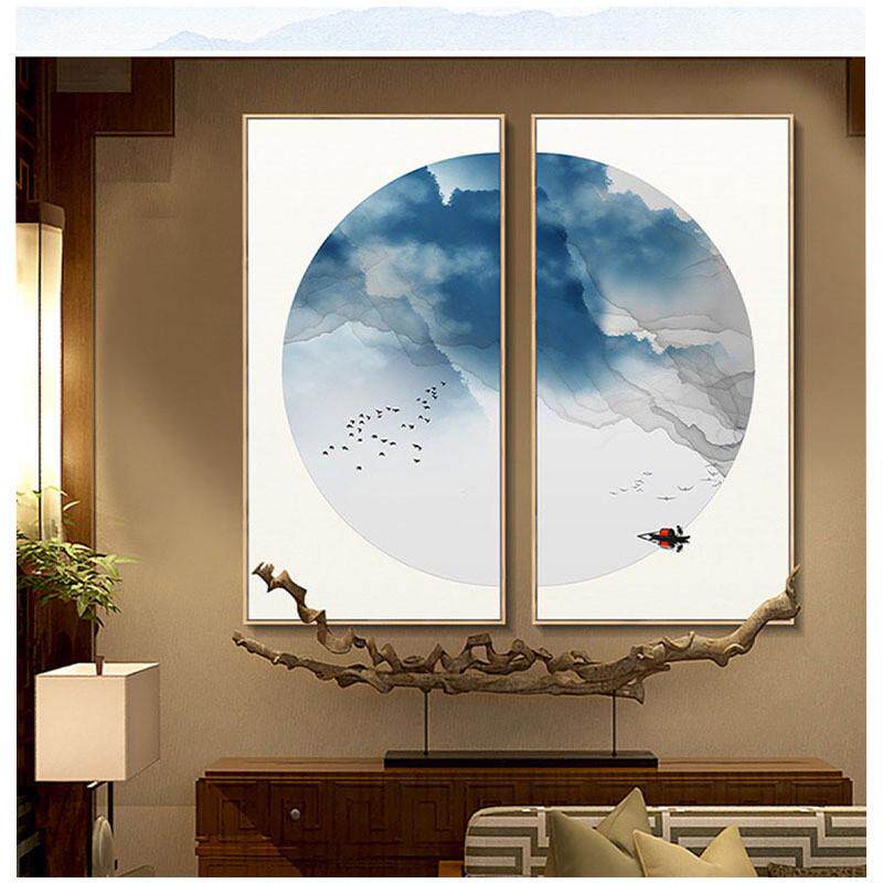 竖版水墨装饰画新中式玄关壁画抽象圆形茶室书房挂画厂家直销