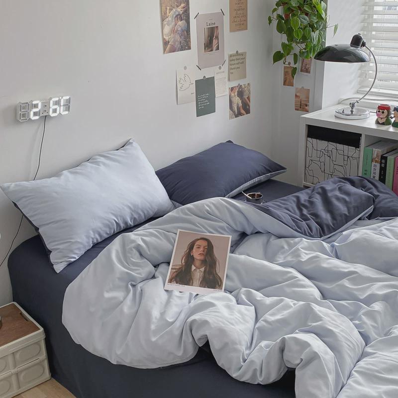 6b76ins床单四件套纯色双拼床上三件套床品秋冬磨毛学生宿舍被套