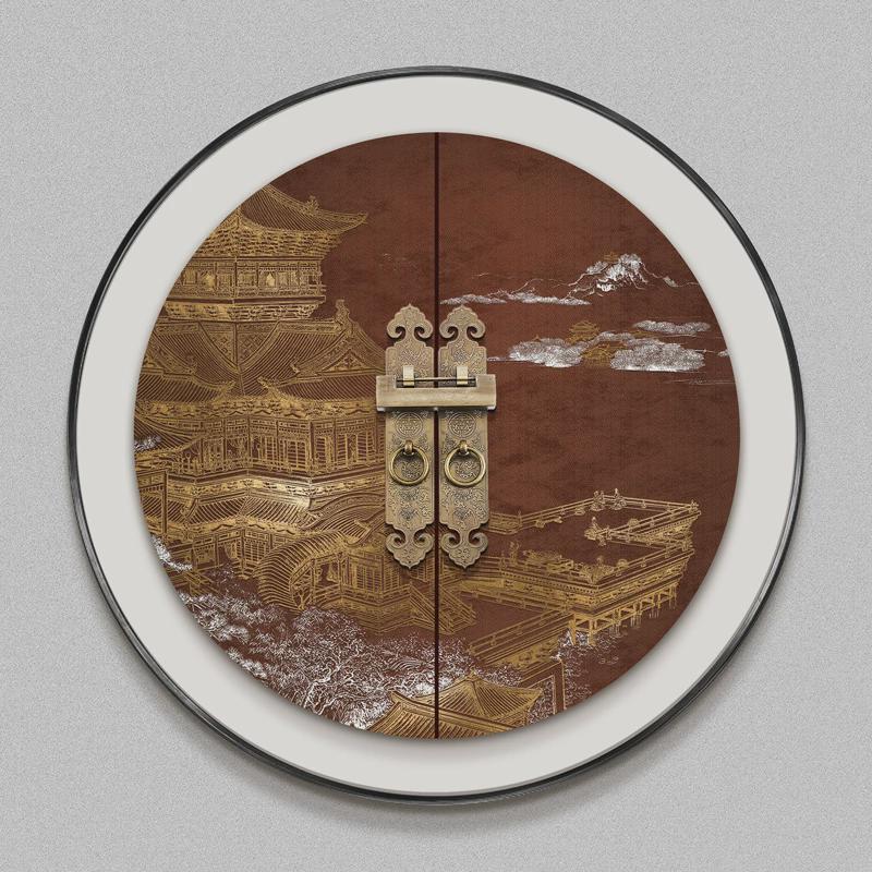新中式玄关墙面客厅餐厅背景圆形装饰画立体壁画酒店浮雕肌理挂画图片