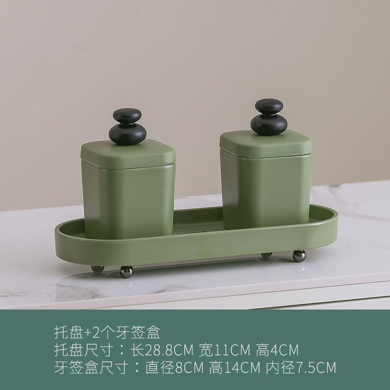 欧粤中古棉签收纳盒牙签筒高级感家用个性创意精致木质轻奢三件套