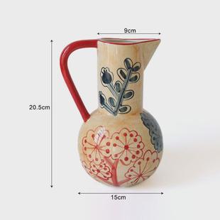 花瓶红蓝高级感手绘陶瓷花艺术花瓶现代轻奢插花花瓶水培客厅摆件