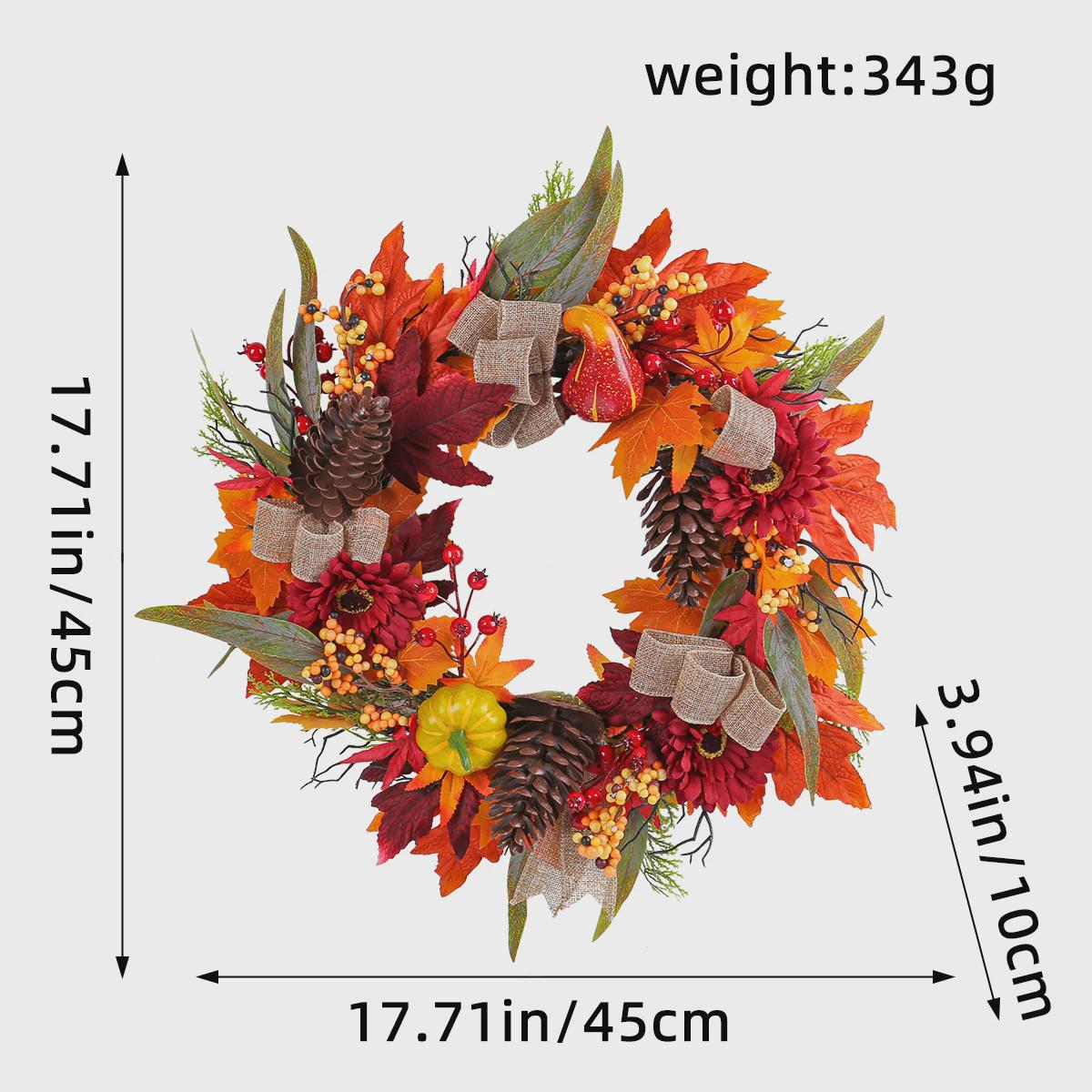 花环向日葵松果红色墙挂件秋季仿真枫叶南瓜枯枝藤圈庭院门饰
