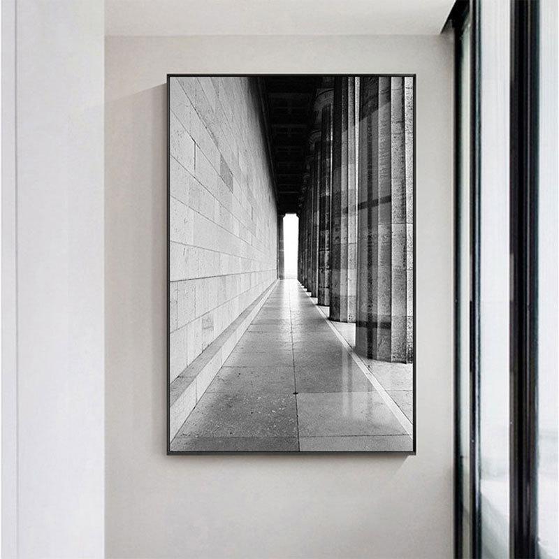 现代简约黑白灰装饰画客厅建筑空间挂画样板间玄关抽象工业风壁画图片
