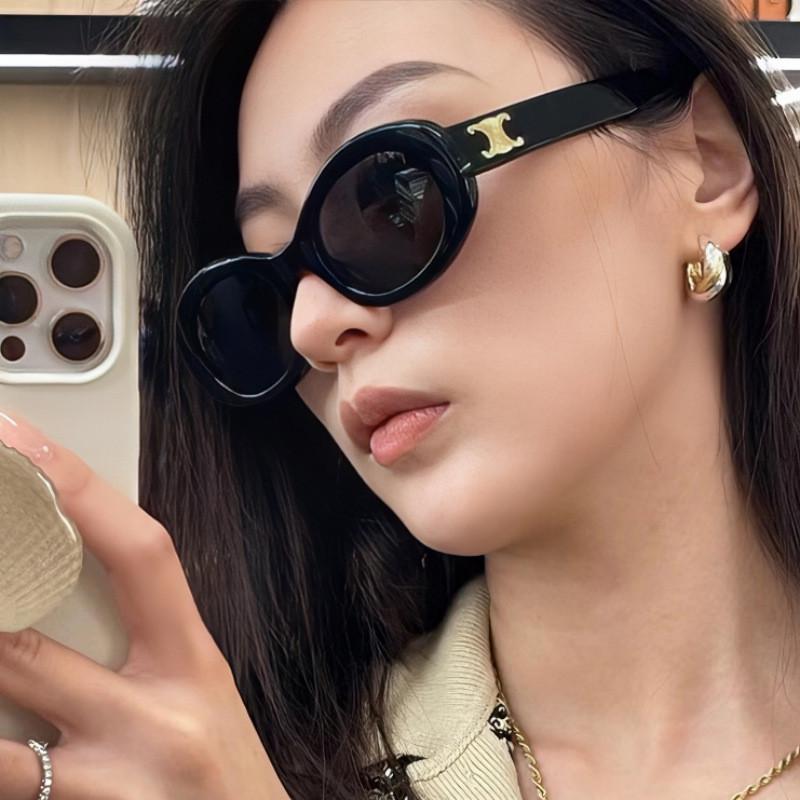 高颜值墨镜2025新款高级感椭圆形太阳镜女士复古防紫外线眼镜黑色