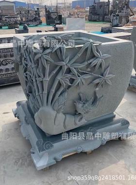 天然石雕鱼缸荷花红石缸户外仿古庭院花盆青石槽养鱼池晚霞缸摆件