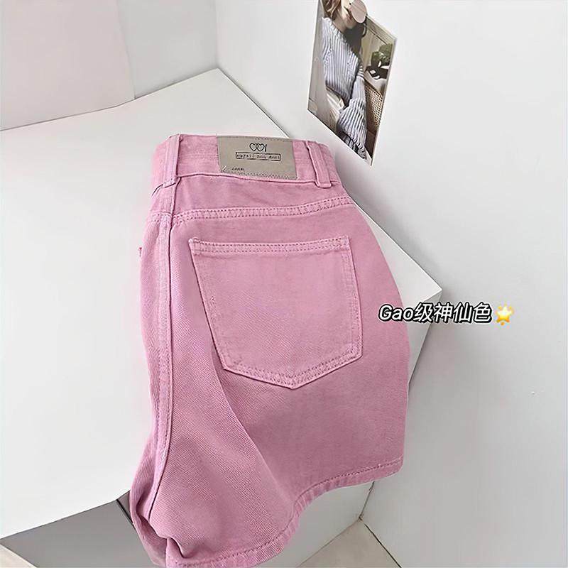 粉色牛仔女夏薄款胖妹妹mm宽松显瘦a字阔腿热裤适胯大腿粗,女装/女士精品,大码裤装,淘宝优惠券,粉丝福利购,淘宝优惠卷