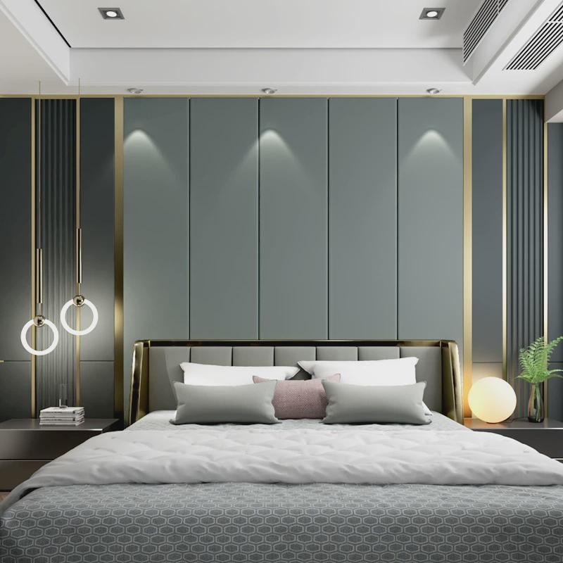 卧室风沙发客厅床头电视轻奢简约现代软包护墙板奶油硬包背景墙