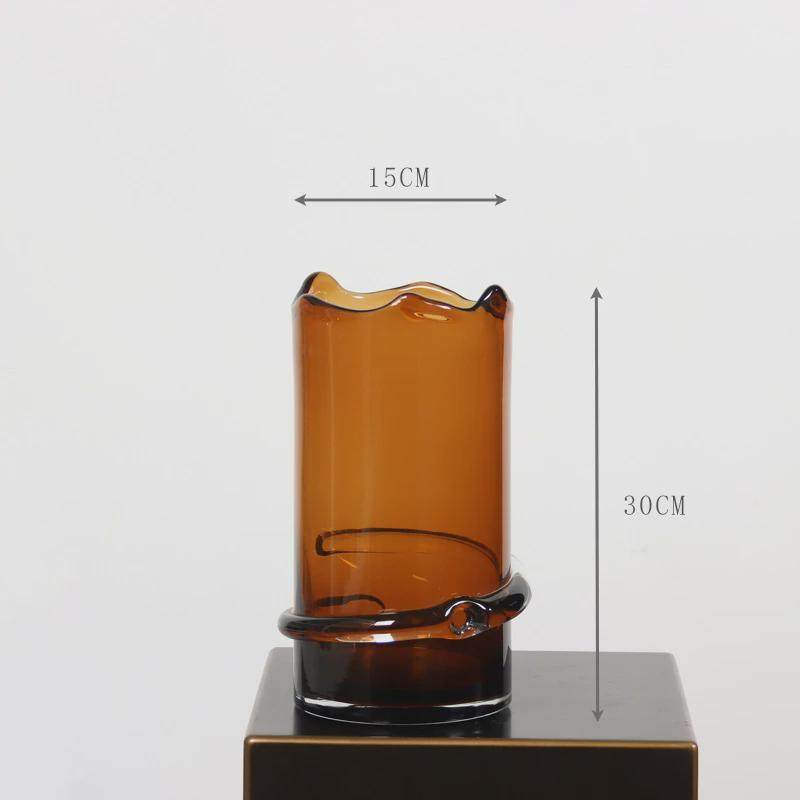 现代简约棕色不规则口部缠带直筒玻璃花瓶售楼处样板间装饰摆件,家居饰品,装饰摆件,淘宝优惠券,粉丝福利购,淘宝优惠卷