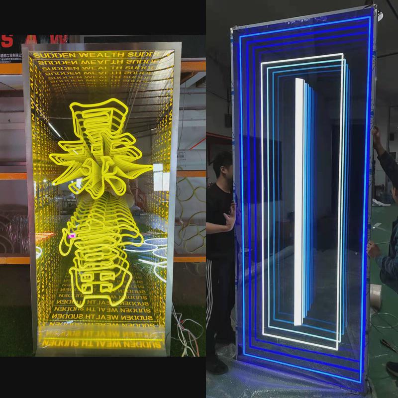 led深渊镜千层背景墙霓虹灯箱镜钢化玻璃定制酒吧网红发光字招牌