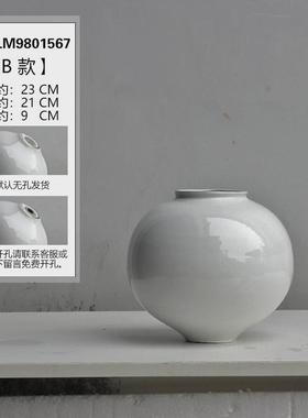 白色客厅花瓶摆件插花水培花器复古粗陶罐子月亮瓶民宿禅意装饰品