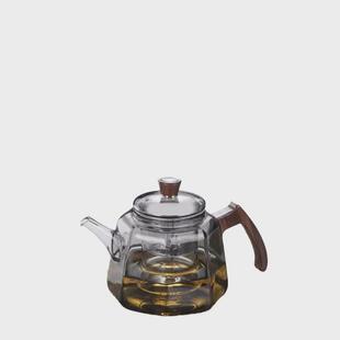 围炉煮茶可明火加热透明胡桃木侧把蒸煮一体壶耐高温玻璃泡茶壶