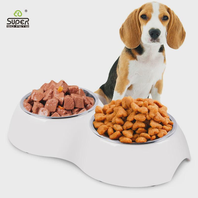super狗盆狗碗普休不锈钢宠物猫碗双碗食盆狗狗饭碗密胺不锈钢碗