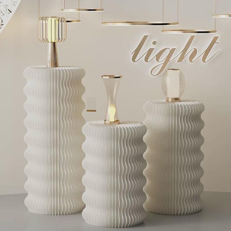 发光折叠圆柱纸艺展示台展示架陈列架可折叠移动首饰展示台摆台架