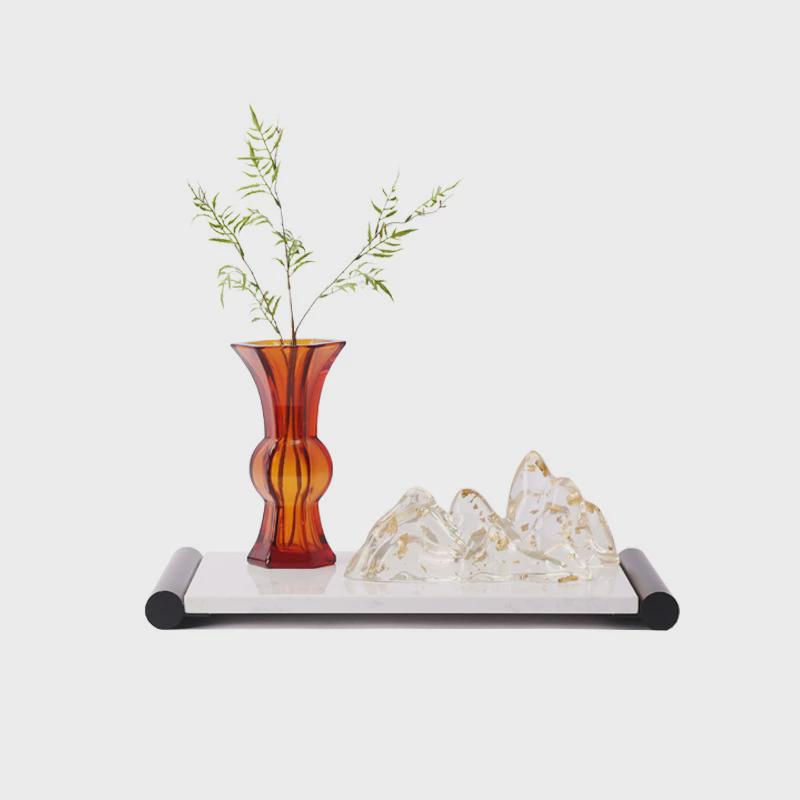 创意新中式现代大理石托盘茶具桌面组合摆件茶几玄关客厅艺术摆件