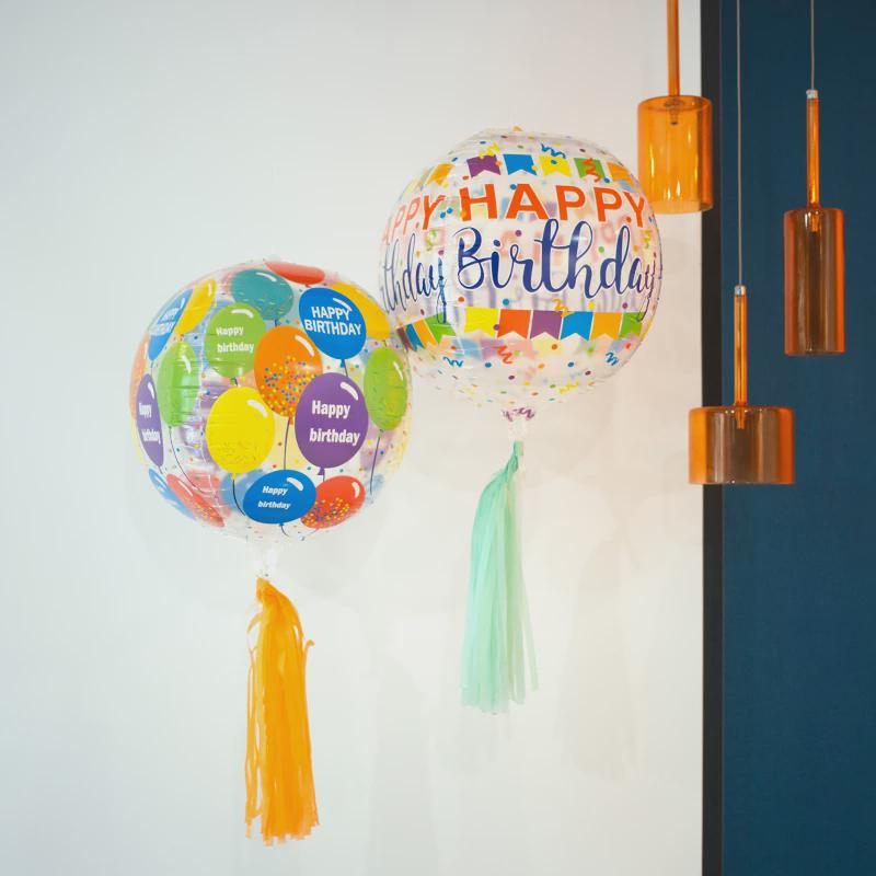 新品ins彩虹透明印花波波球4D生日快乐纸屑飘空气球网红儿童生日
