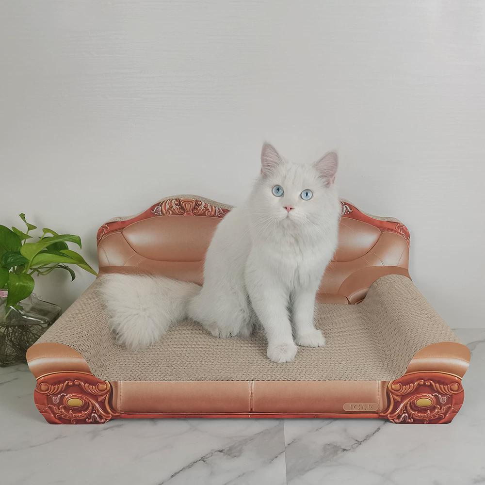 热销特大肥猫用贵妃榻-icle-古典瓦楞纸猫抓板工厂现货-玫瑰金皮