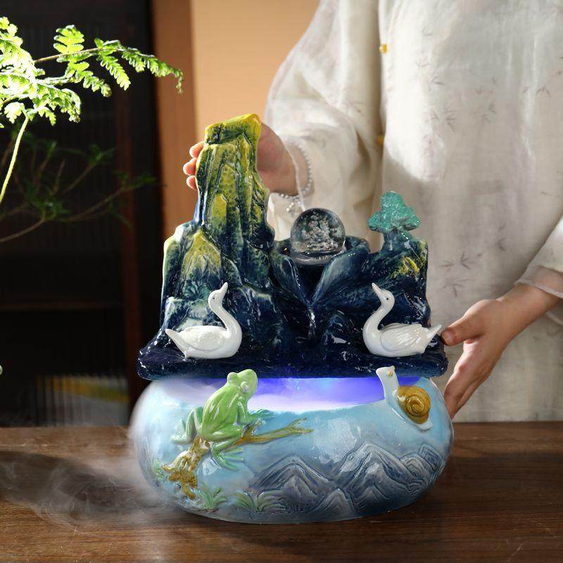 新中式陶瓷鱼缸流水生财摆件居客厅办公室桌面开业礼品,家居饰品,流水摆件,淘宝优惠券,粉丝福利购,淘宝优惠卷