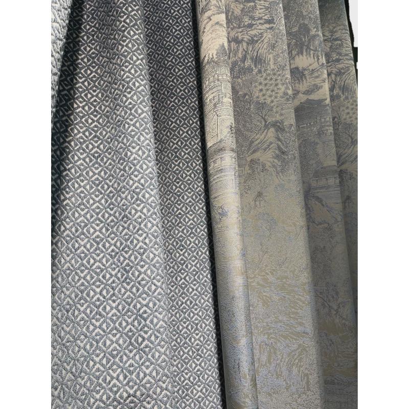 买美式蓝色提花垂直帘现代简约拼接淡雅双层新中式高窗帘布