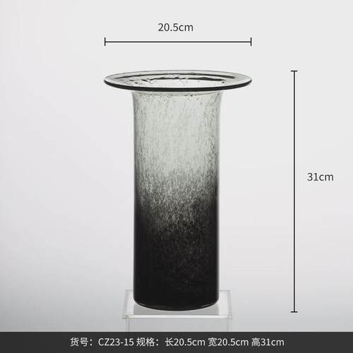 博西家居彩色水墨直筒柱状水培玻璃花瓶样板间花器软装饰品