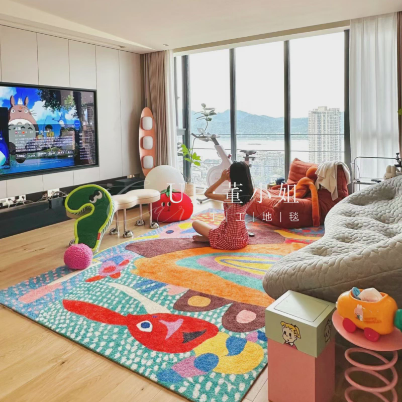 彩色潮流多巴胺配色地毯客厅装饰地垫阳光卧室儿童房间床边地毯,居家布艺,地毯,淘宝优惠券,粉丝福利购,淘宝优惠卷