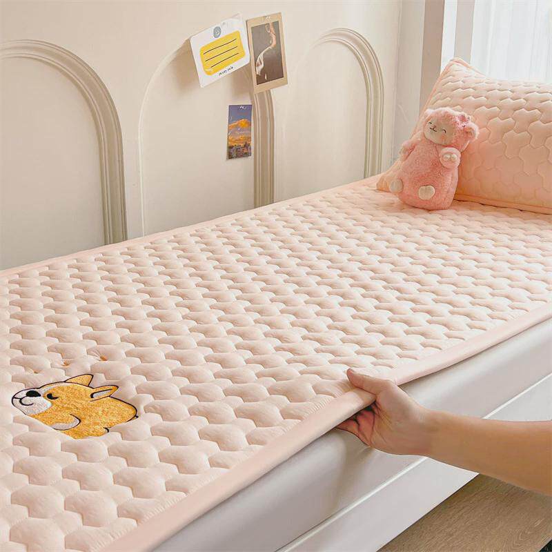 新款防滑单人床护垫冬季床褥子纯色绣花床垫上下铺学生宿舍软垫子