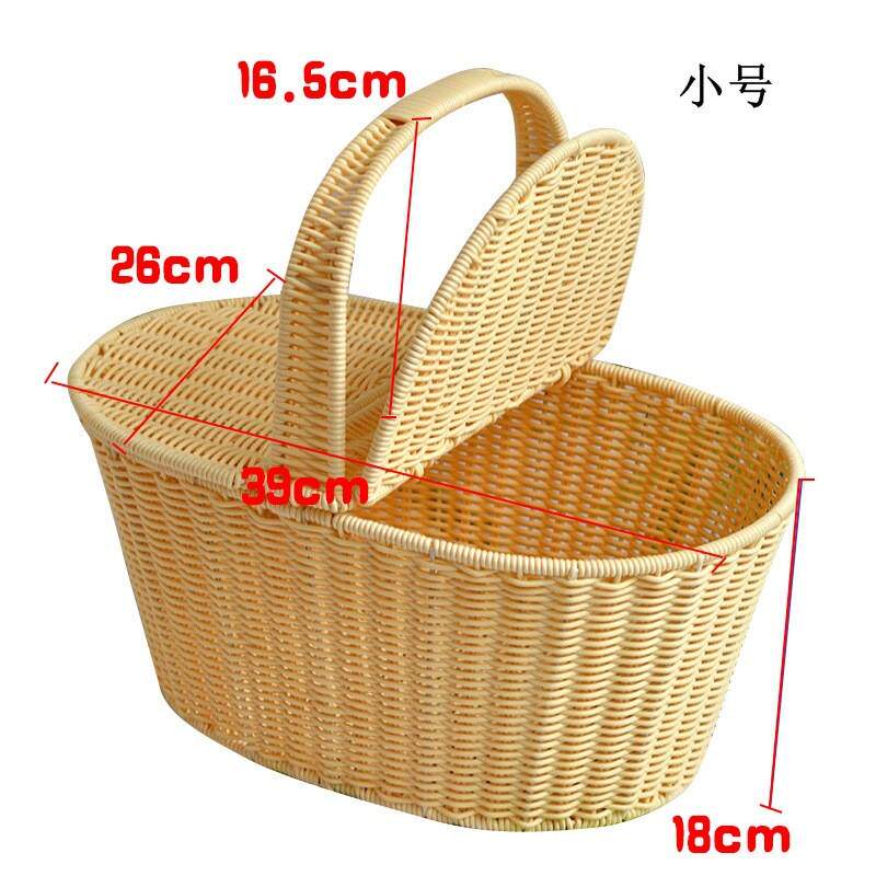 带盖防尘伴手礼手提篮野餐篮户外采摘篮仿藤编收纳筐手工编织箱